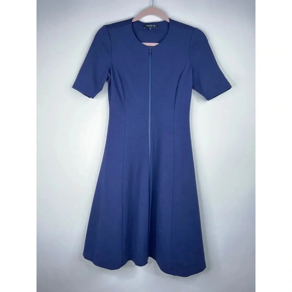 Lafayette 148 Blue Full Zip Dress Fit And Flare Short Sleeve Office Size 0 - Picture 1 of 9
